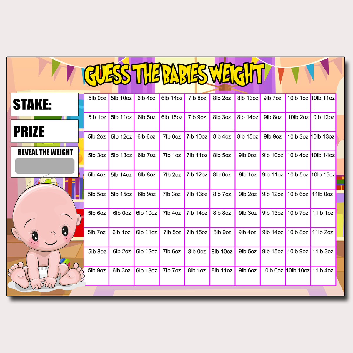 Guess Baby Weight Baby Due Date Pool Template Baby Shower Guess
