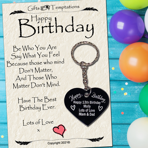 Personalised Heart Birthday Gift Message Keyring
