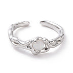 Open Cuff Ring Faux Moonstone Platinum Plated Ring