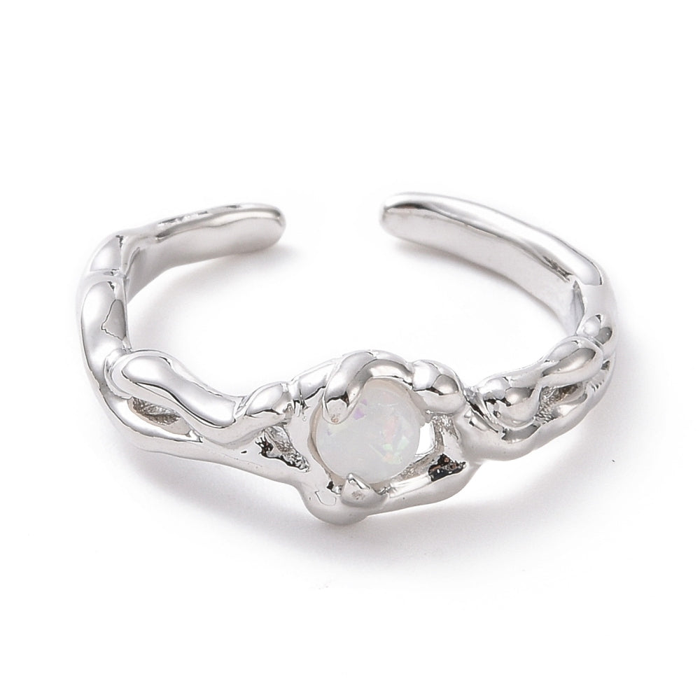 Open Cuff Ring Faux Moonstone Platinum Plated Ring