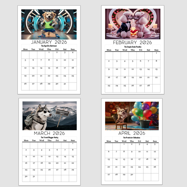 2026 Calendar, If Dogs Were Influencers, Every Month with an Influencing Dog, Dog Owners Calendar A4