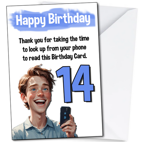 Funny 14th Birthday Card for Grandson Son Brother Boy Nephew Him 14 Years Old