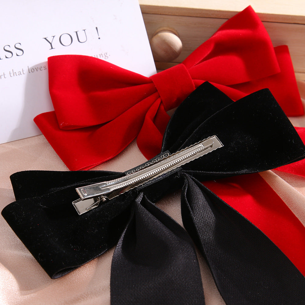 Set of 2 Hair Bow Clips in Black Velvet, Set of Clips for Girls, Girls and Adults