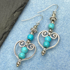 Turquoise Bohemian Celtic Heart Drangle Earrings