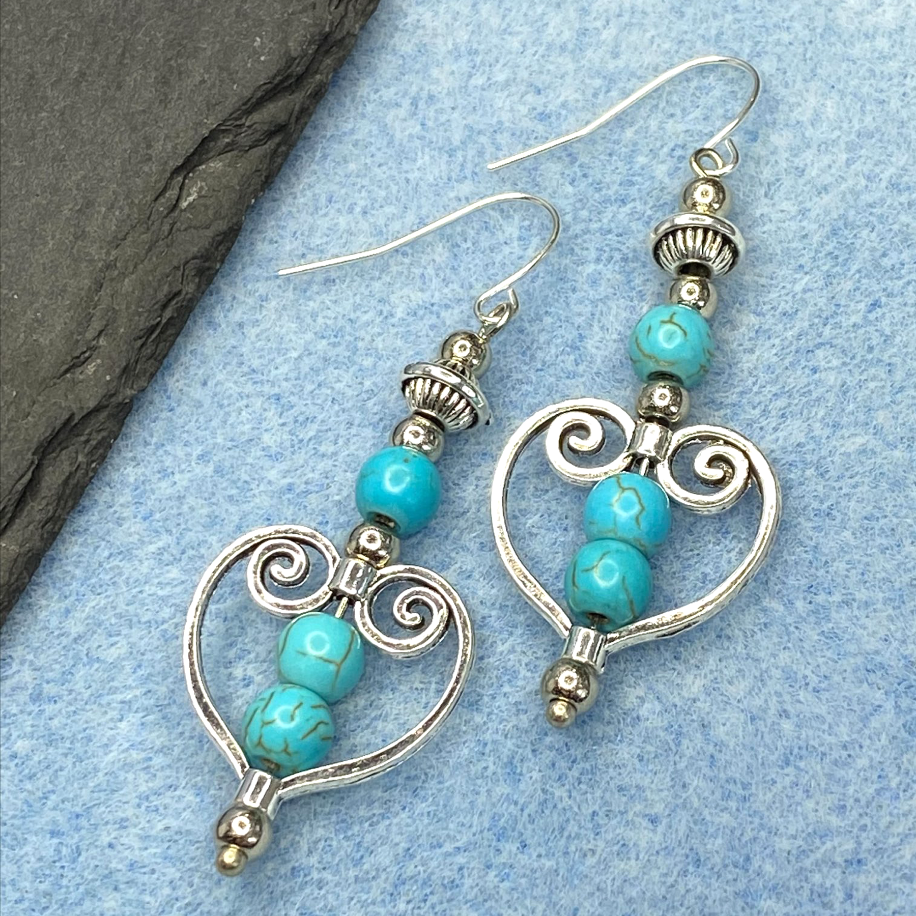 Turquoise Bohemian Celtic Heart Drangle Earrings