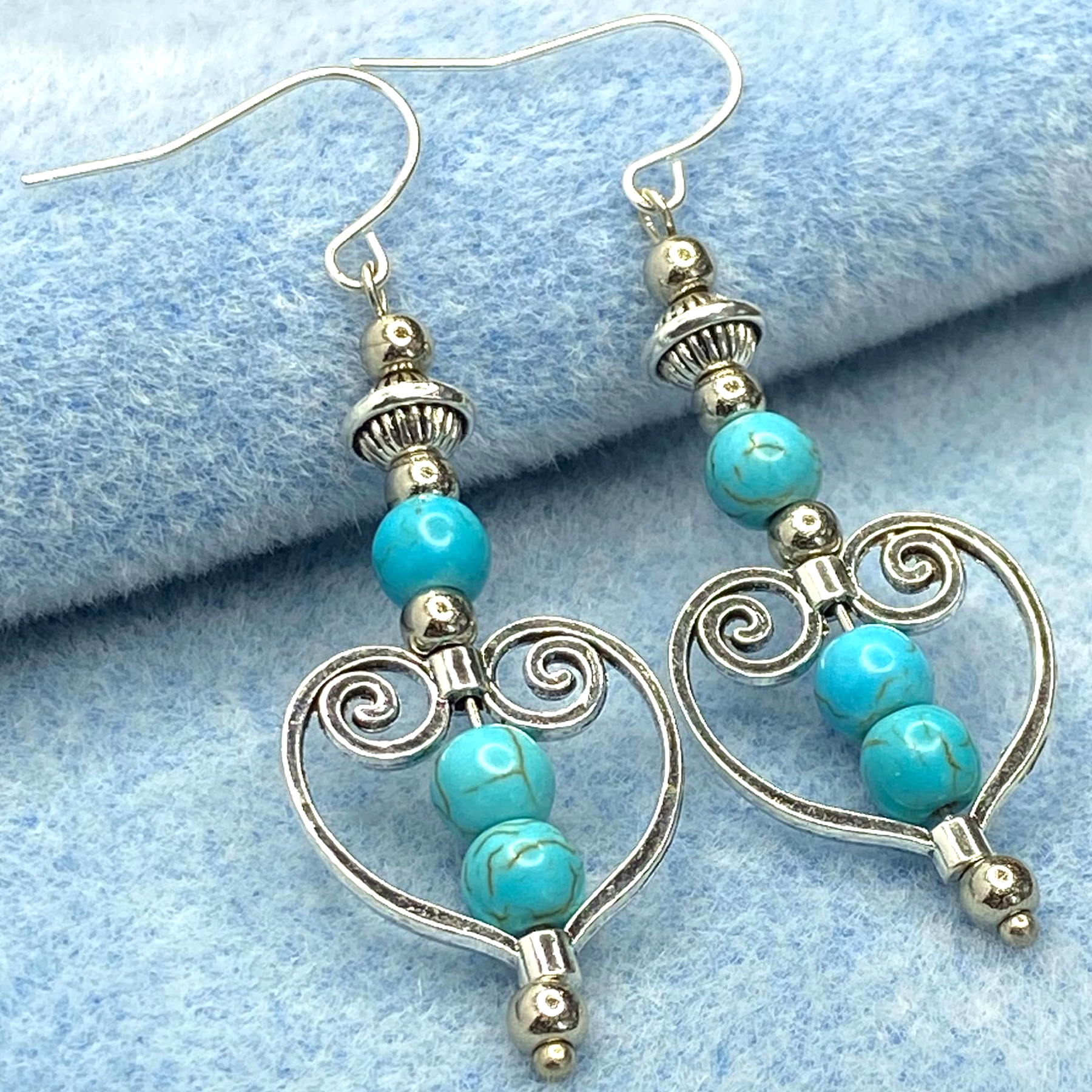 Turquoise Bohemian Celtic Heart Drangle Earrings