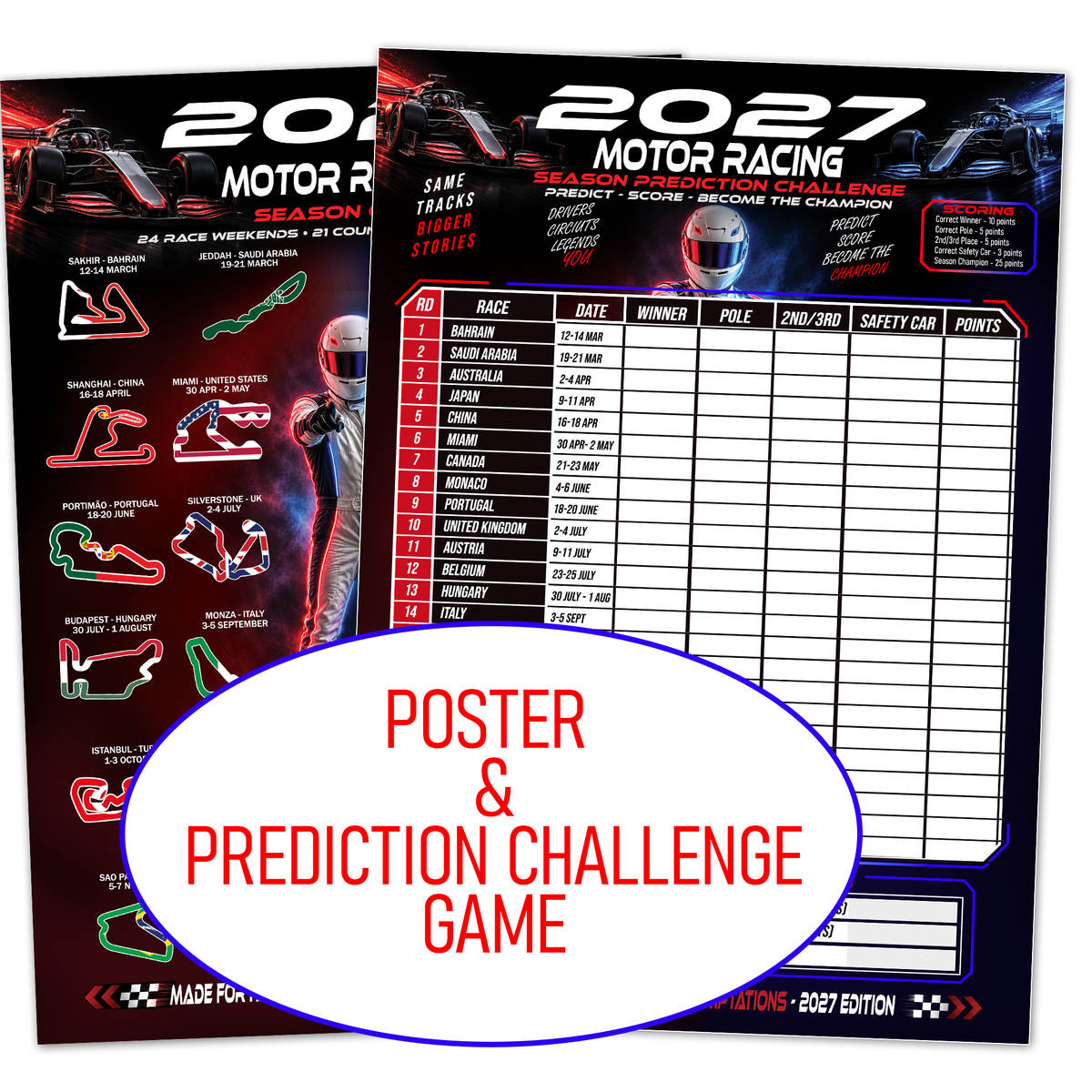 2027 Motor Racing Season Guide Poster – 24 Race Weekends & Circuit Locations