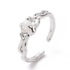 Open Cuff Ring Faux Moonstone Platinum Plated Ring