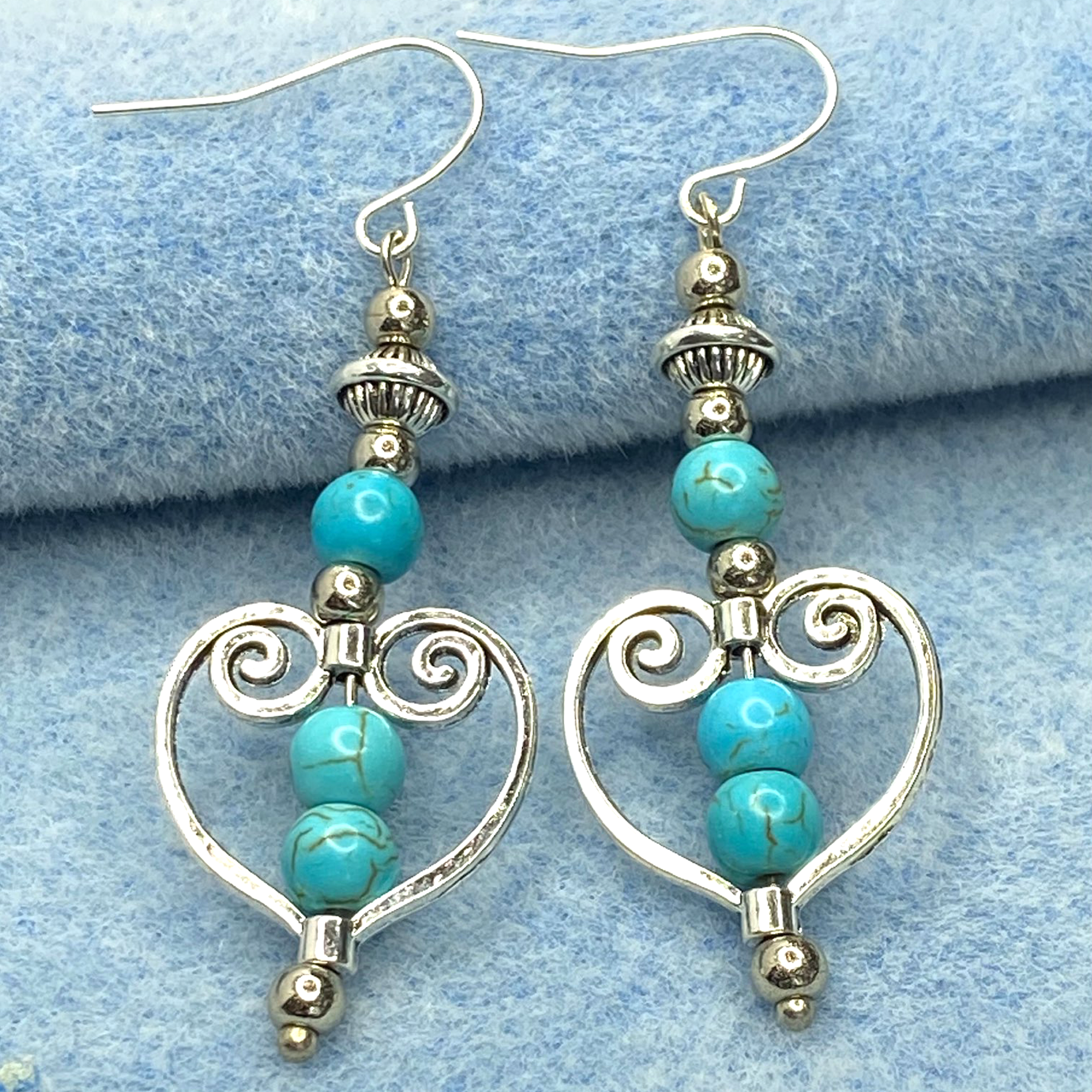 Turquoise Bohemian Celtic Heart Drangle Earrings
