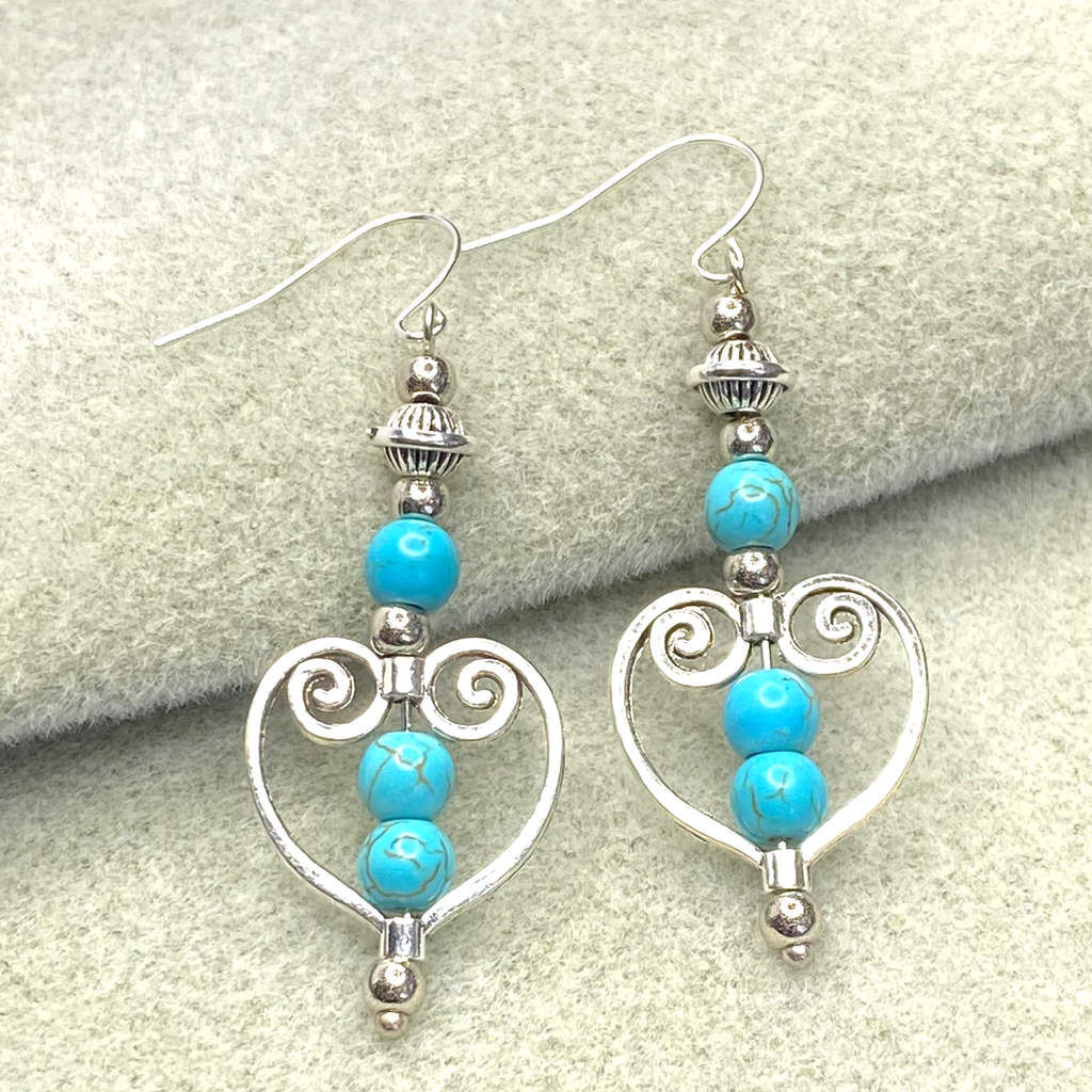 Turquoise Bohemian Celtic Heart Drangle Earrings