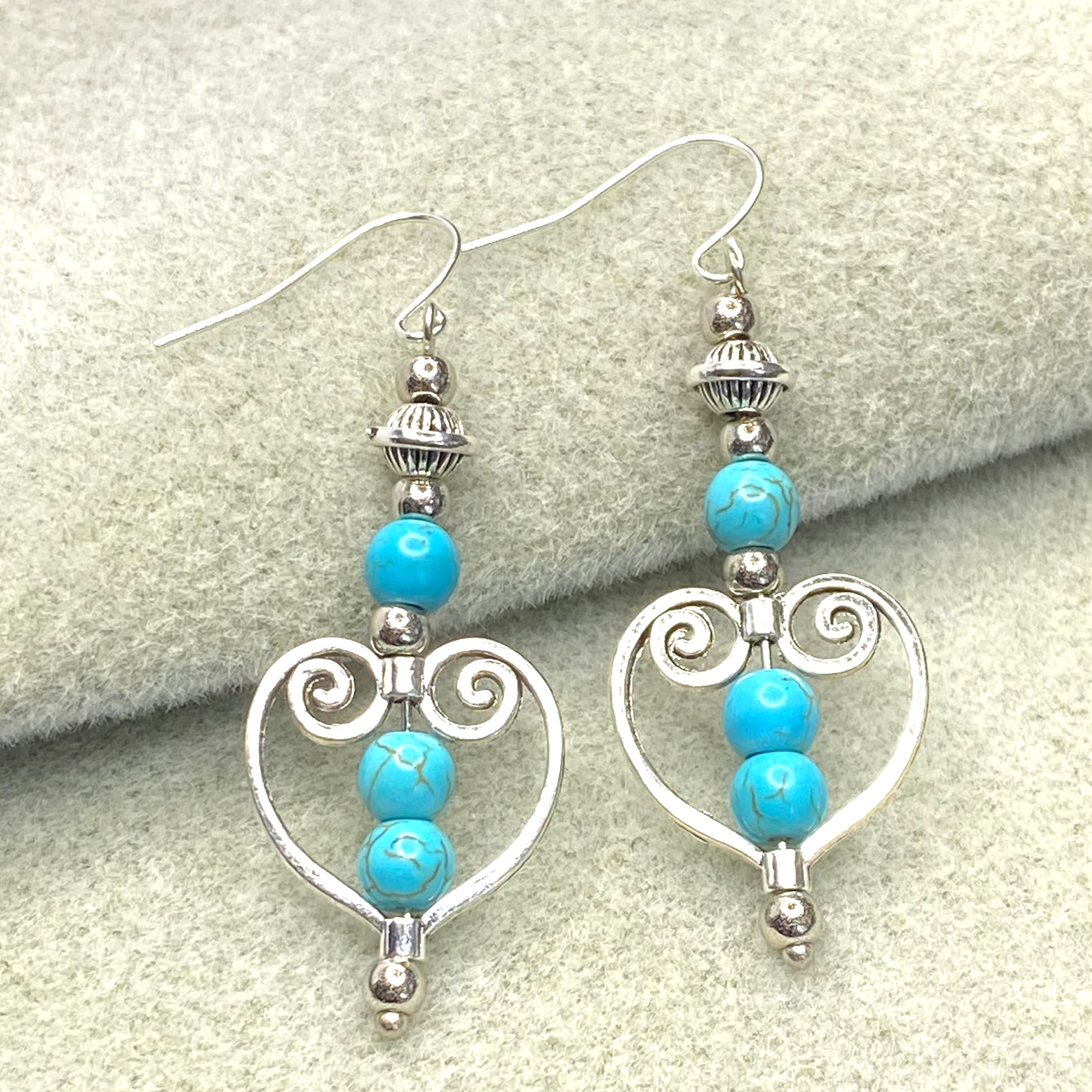 Turquoise Bohemian Celtic Heart Drangle Earrings