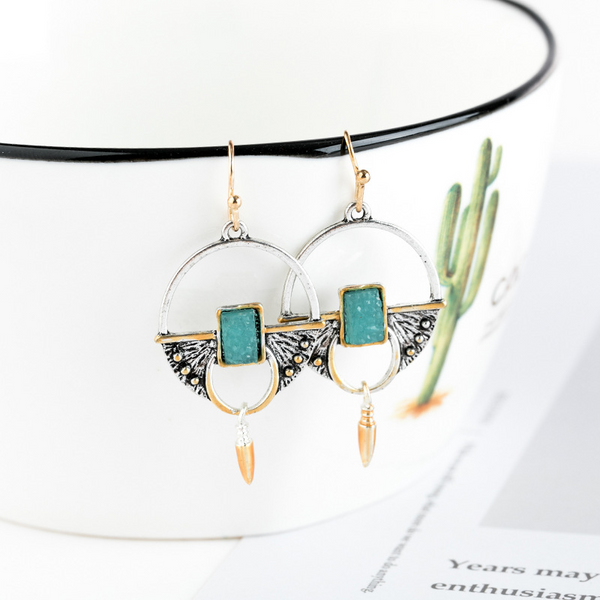 Two Toned Bohemian Egyption Themed Dangle Earring