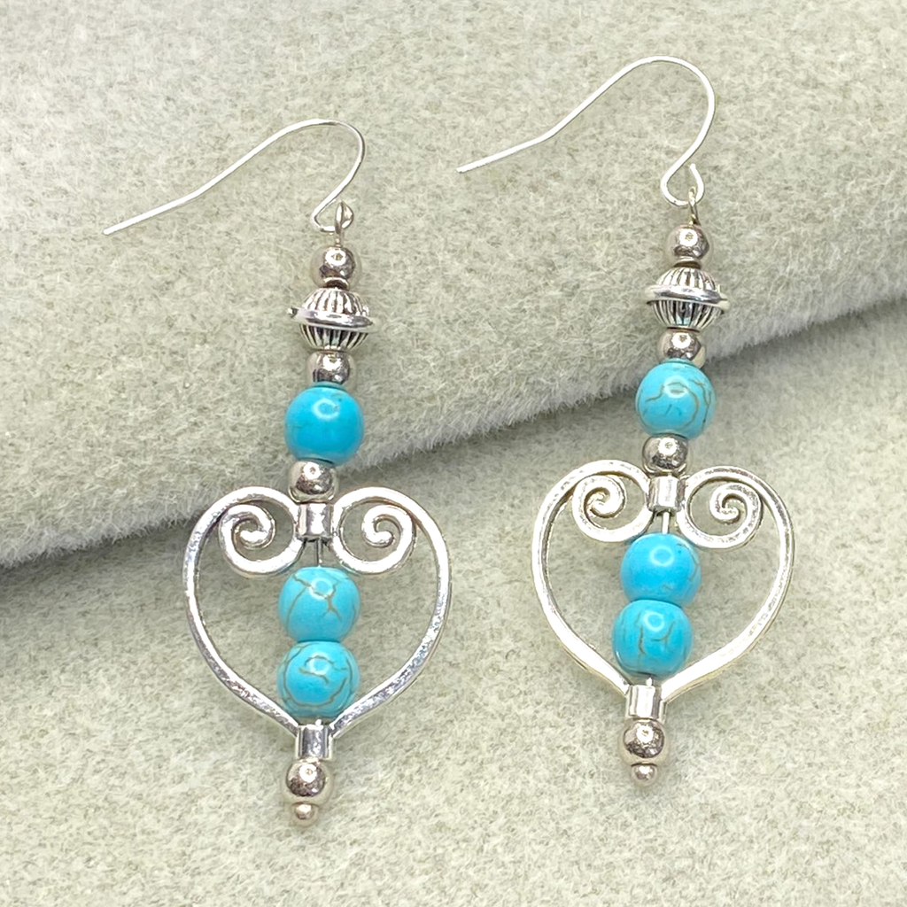 Turquoise Bohemian Celtic Heart Drangle Earrings