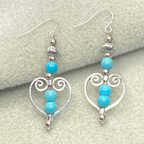 Turquoise Bohemian Celtic Heart Drangle Earrings