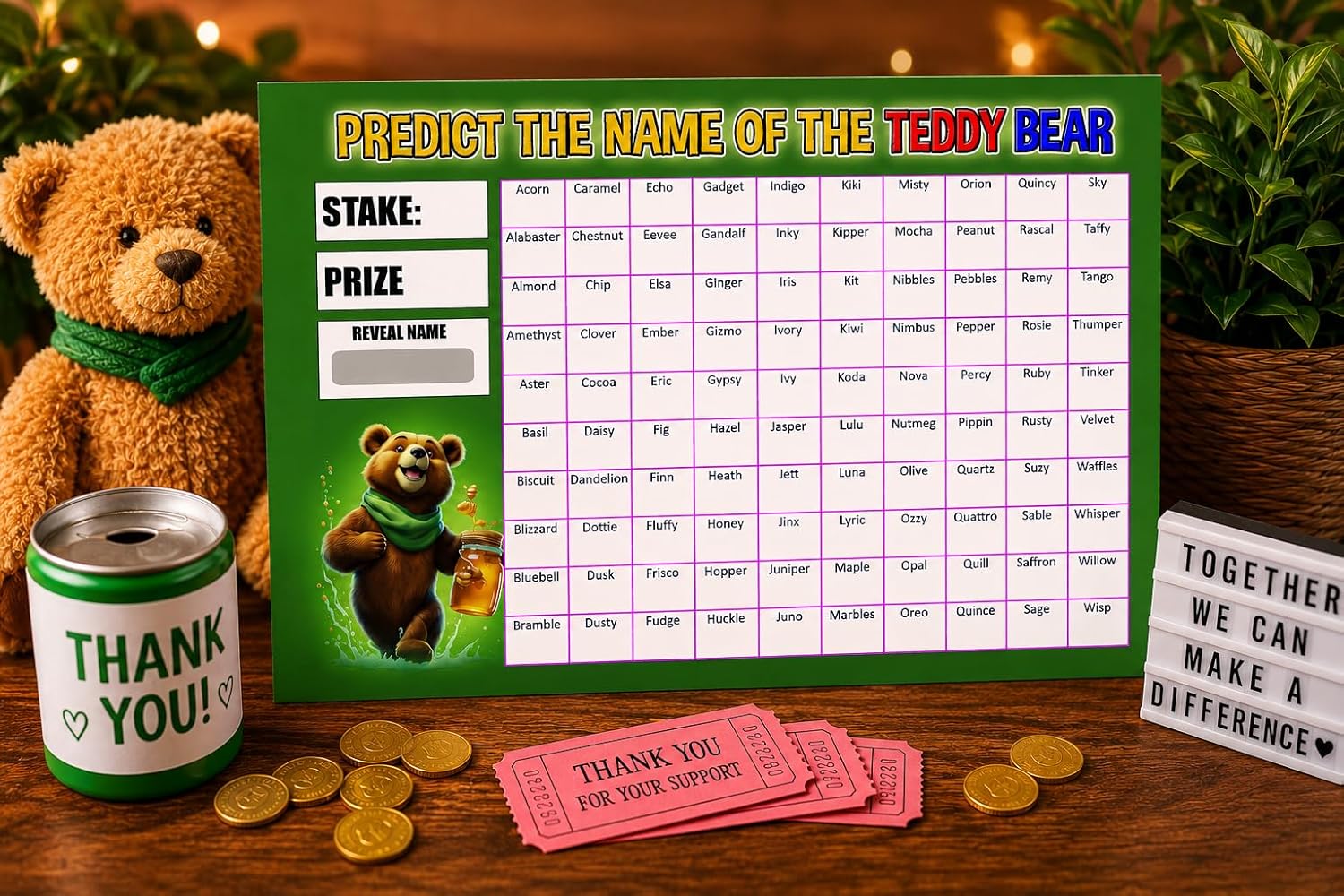 Teddy Bear Fundraising Scratch Card – Predict the Name
