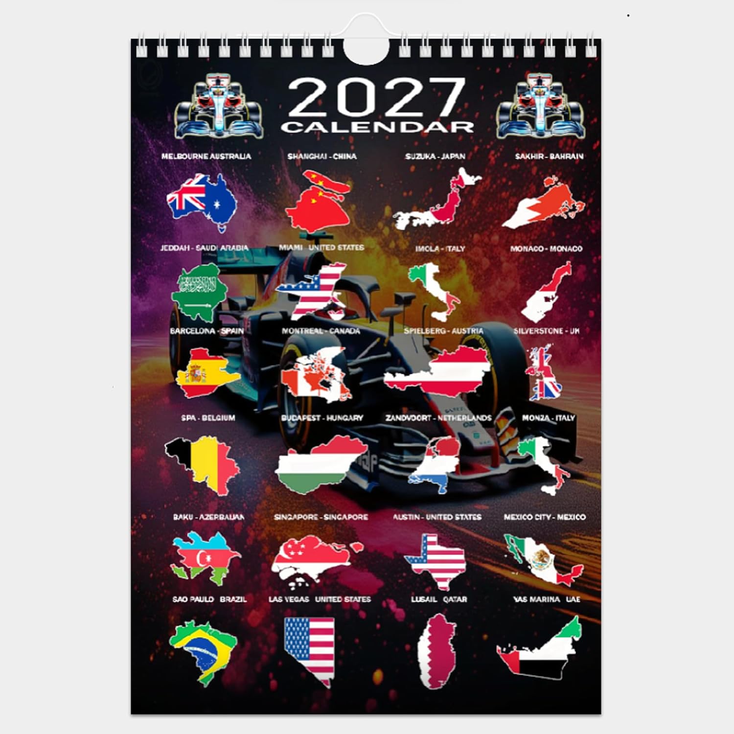 2027 Formula Racing Wall Calendar, A4 Size, Displaying Driver Birthdays, International Race Locations, Interesting Facts