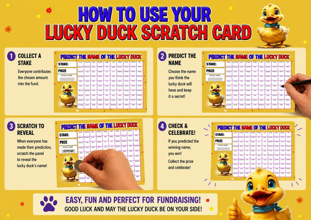 Lucky Duck Fundraising Scratch Cards – Predict the Name