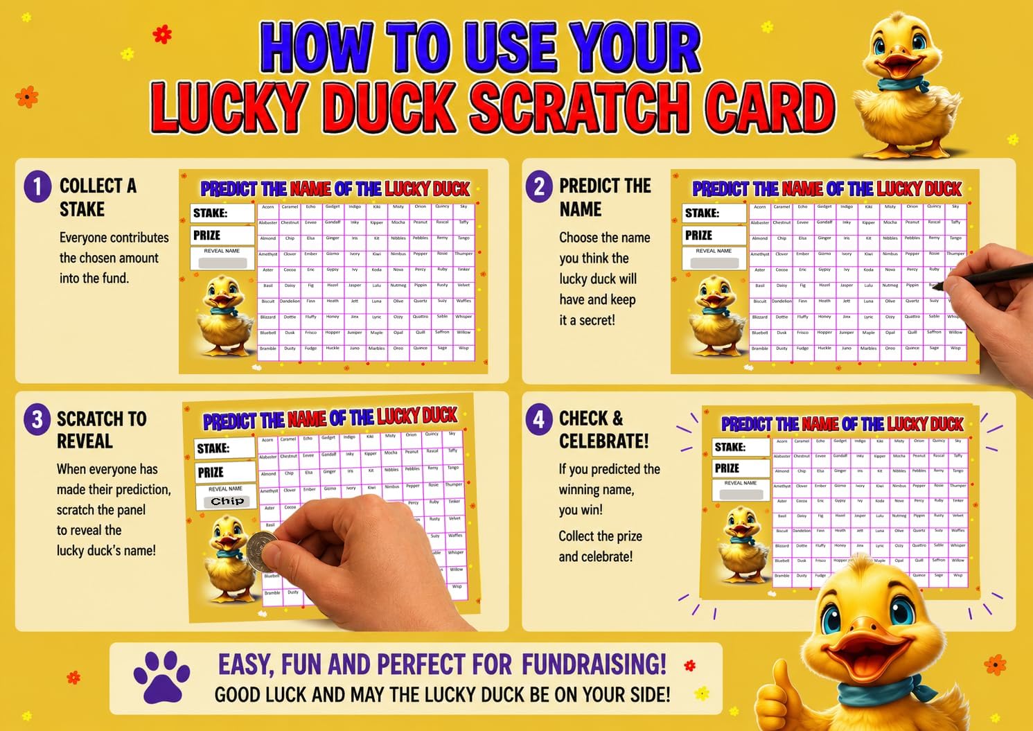 Lucky Duck Fundraising Scratch Cards – Predict the Name