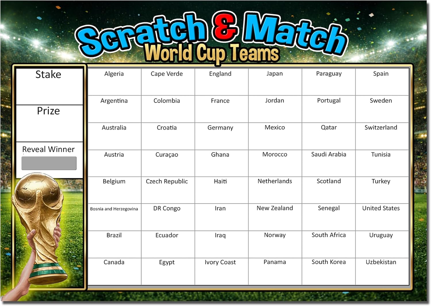 World Cup Scratch Cards 2026 A4 Size