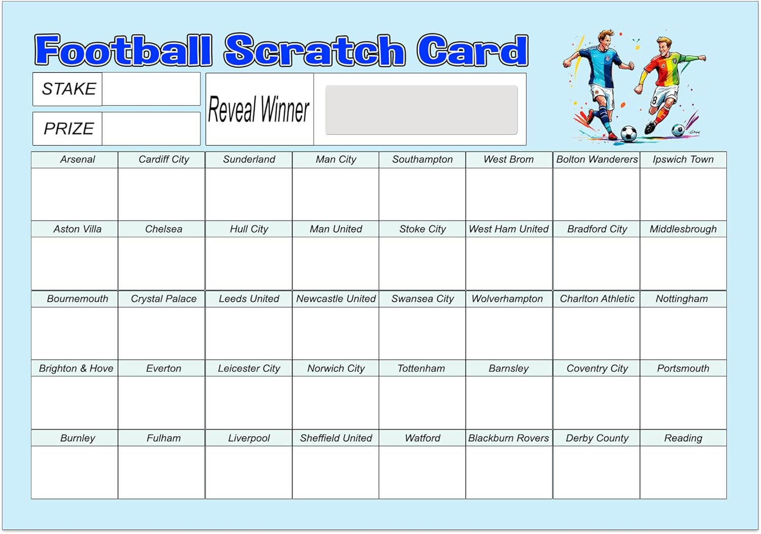 Football Fundraising Scratch Cards – 40 Team A5 Pack of 10