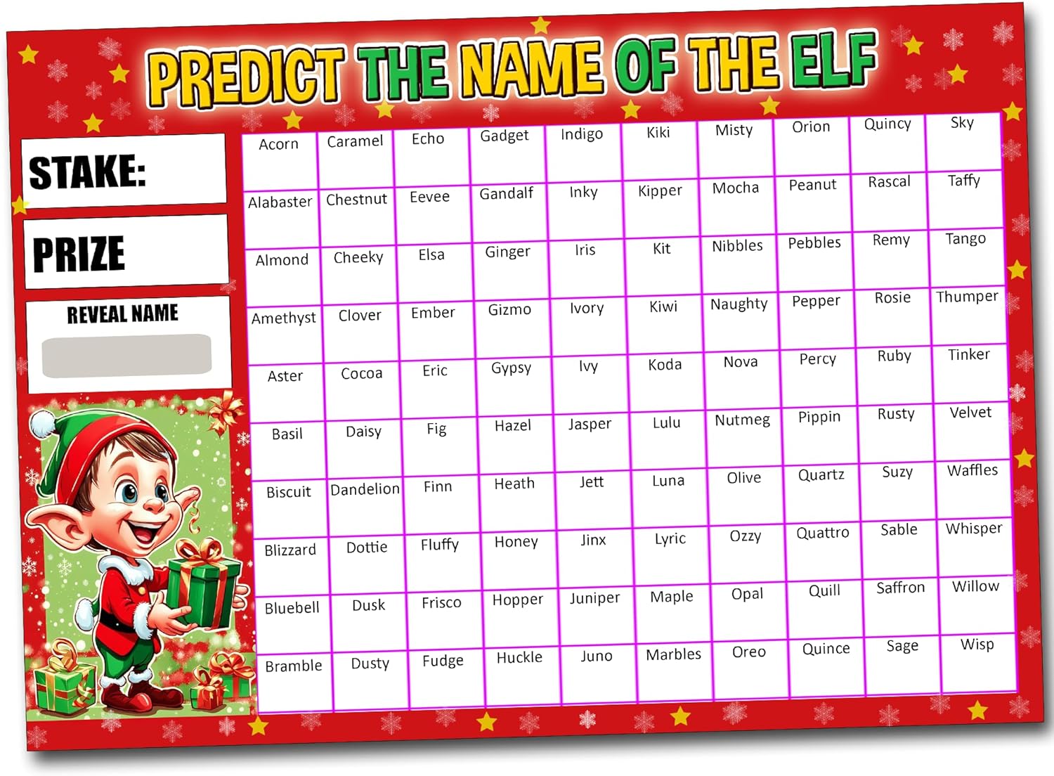 Predict the Name of the Elf Christmas Scratch Card Fundraising Game