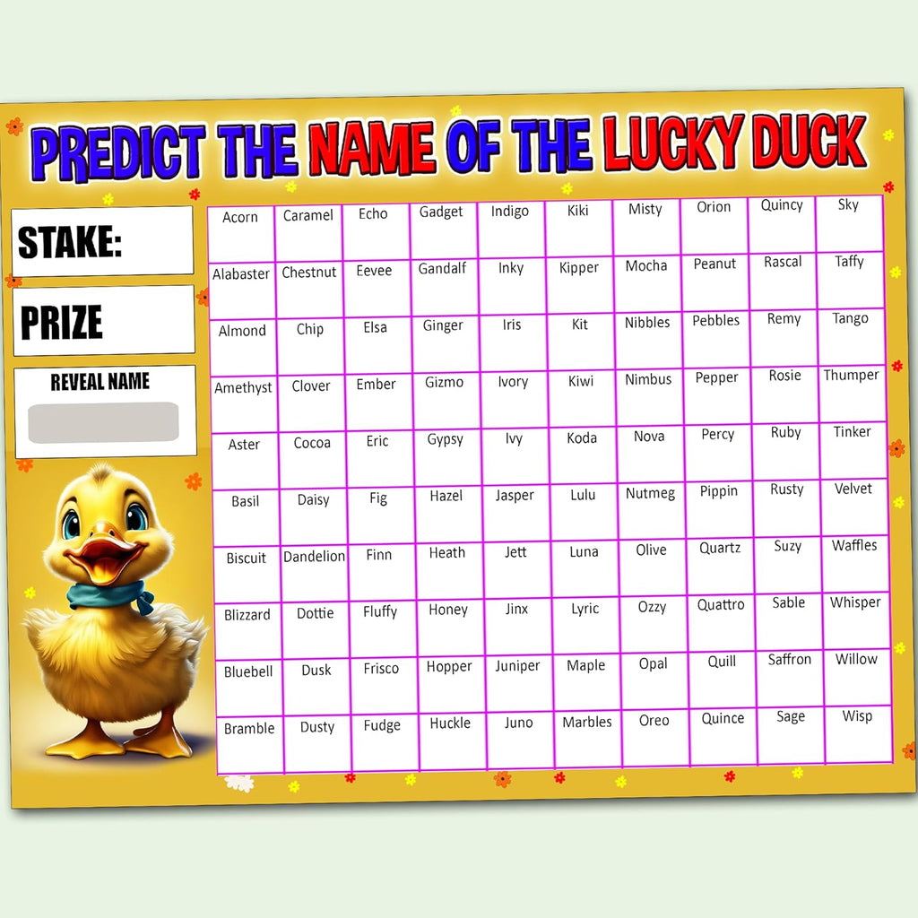 Lucky Duck Fundraising Scratch Cards – Predict the Name