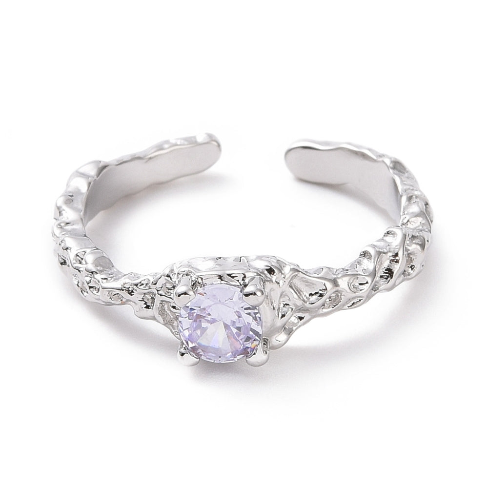 Open Cuff Ring, Platinum Plated Brass for Women, Lavender Style
