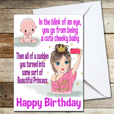 Childrens Birthday Card Daugther, Sister, Granddaughter Beautiful Princess