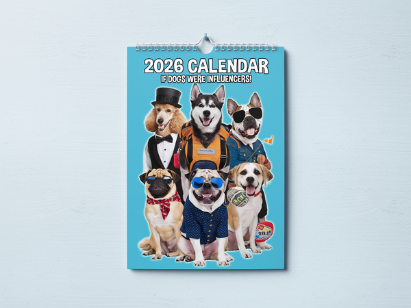 2026 Calendar, If Dogs Were Influencers, Every Month with an Influencing Dog, Dog Owners Calendar A4