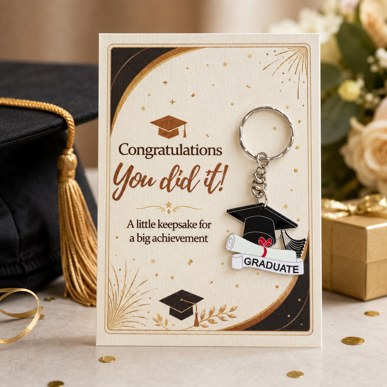 Graduation Keyring Gift for Him or Her – Congratulations Graduate Keepsake