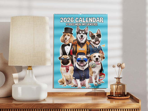 2026 Calendar, If Dogs Were Influencers, Every Month with an Influencing Dog, Dog Owners Calendar A4