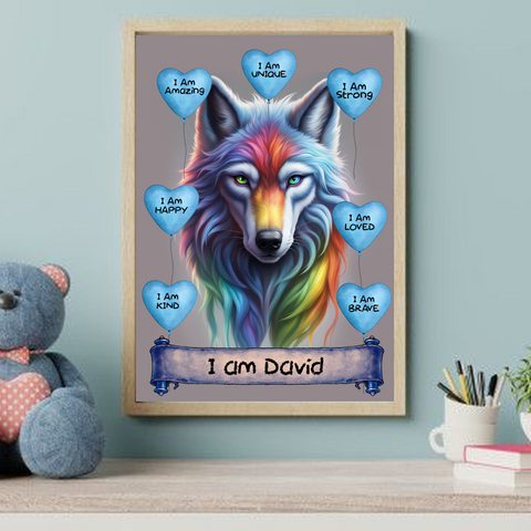 Positive Affirmation Personalised I Am Amazing Mystical Wolf Prints