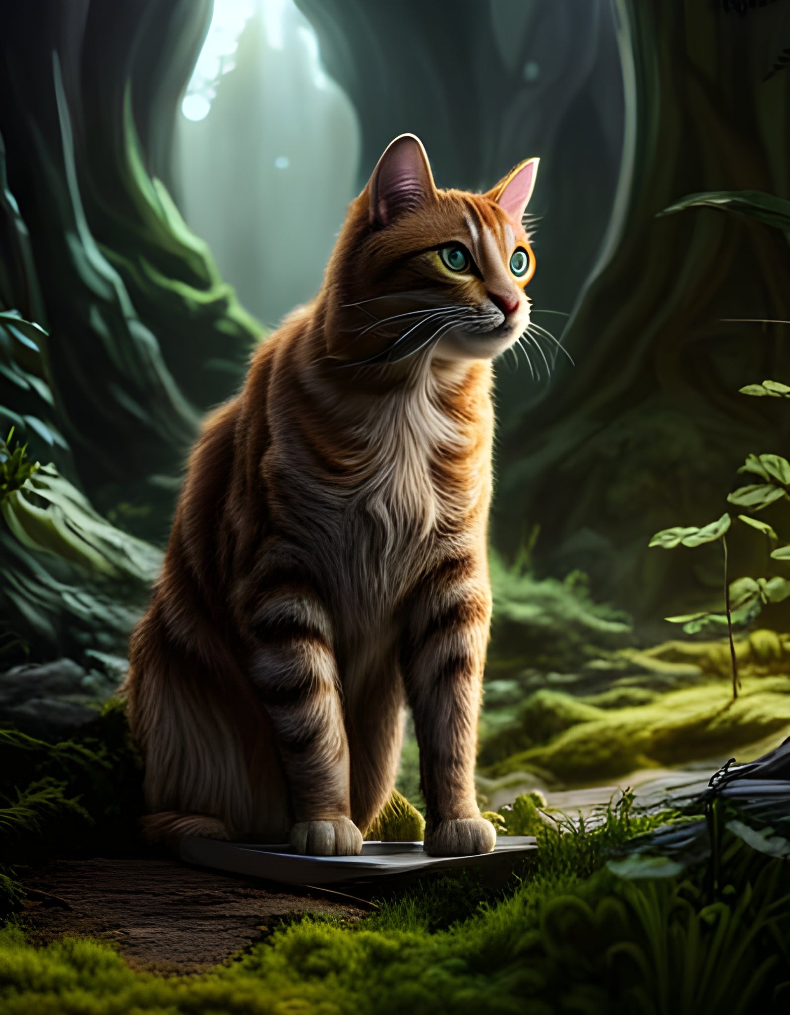 Tabby cat Exploring Mystical Forest unique gift print