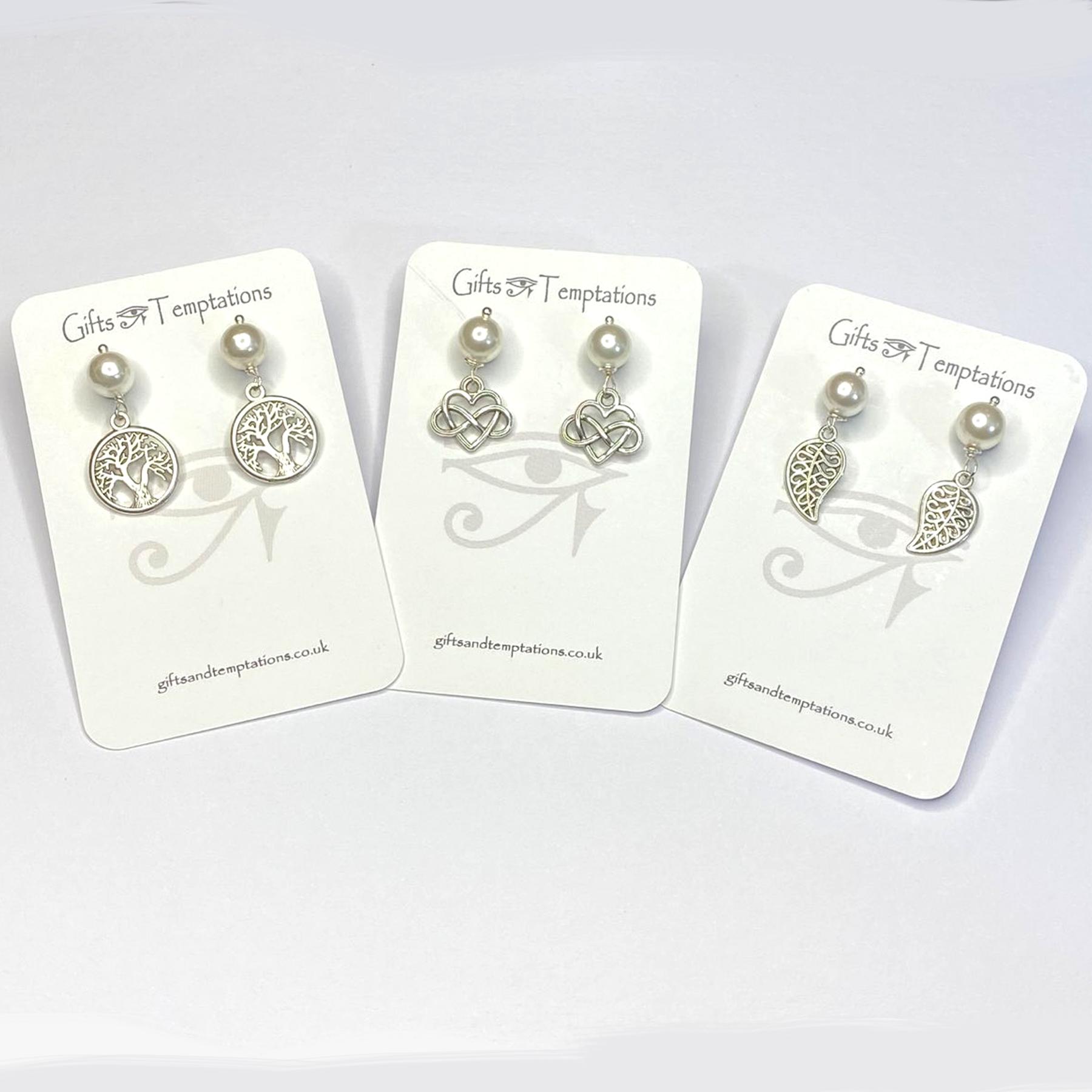 Shell Pearl Ball Stud Earring Tree of Life, Tibetan Leaf or Infinity Heart