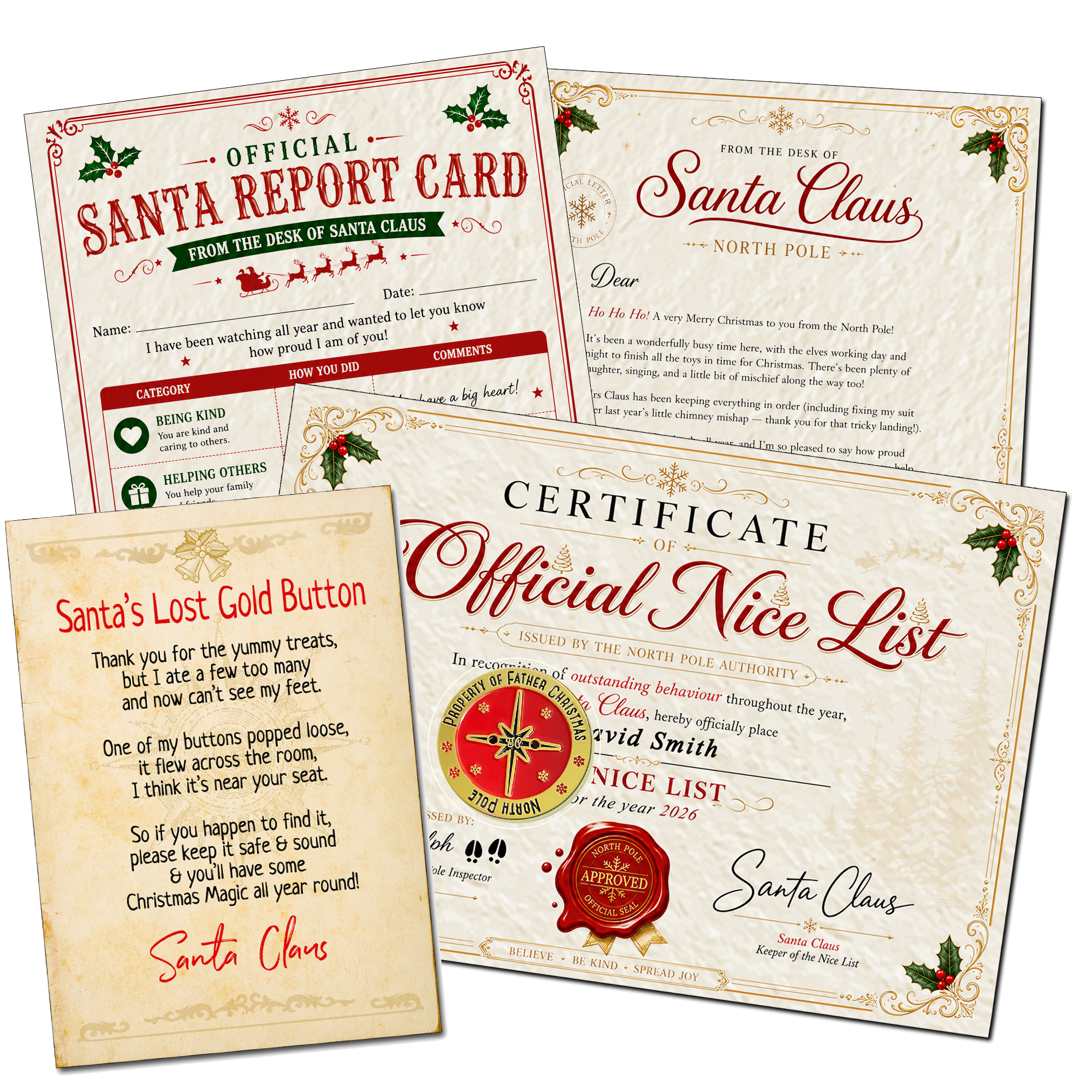 Personalised Christmas Nice List Certificate and Letters A5 Size