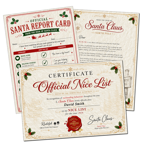 Personalised Christmas Nice List Certificate and Letters 2026