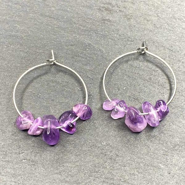 Amethyst Hoop Earrings Gift For Her, Friends, Mum, Sisters