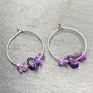 Amethyst Hoop Earrings Gift For Her, Friends, Mum, Sisters