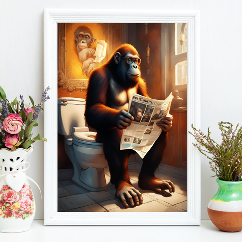 Primate Porcelain Perusal: Quirky Wall Art with Ape-titude Wall Art