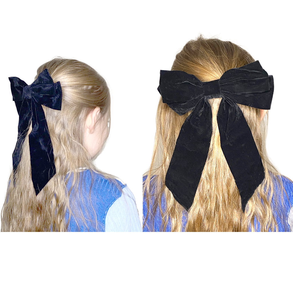 Set of 2 Hair Bow Clips in Black Velvet, Set of Clips for Girls, Girls and Adults