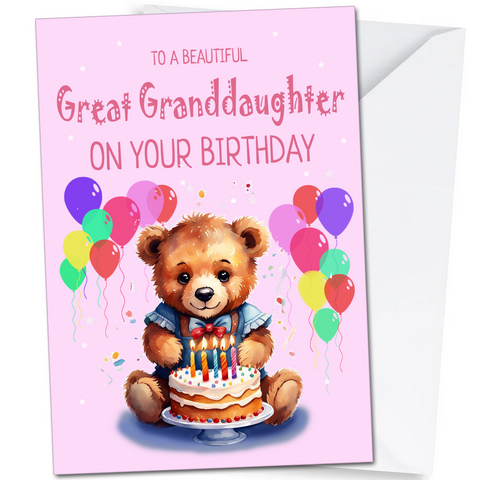 Great Granddaughter Birthday Card Cute Teddy Special Great Grandaughter A5 Size