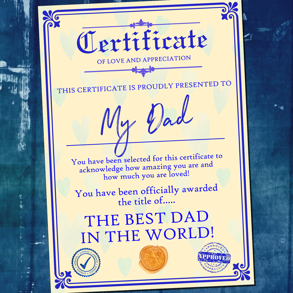 Personalised Fathers Day Gift Present Best Dad Daddy Grandad Grandpa Uncle A4 Certificate