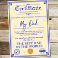 Personalised Fathers Day Gift Present Best Dad Daddy Grandad Grandpa Uncle A4 Certificate