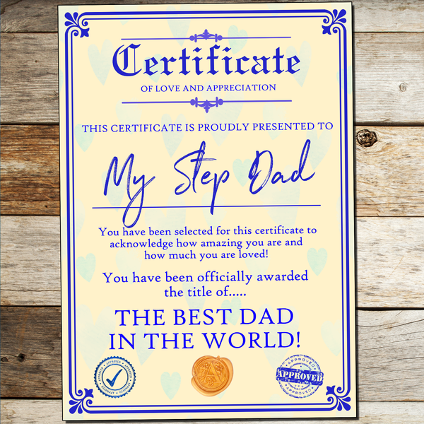 Personalised Fathers Day Gift Present Best Dad Daddy Grandad Grandpa Uncle A4 Certificate