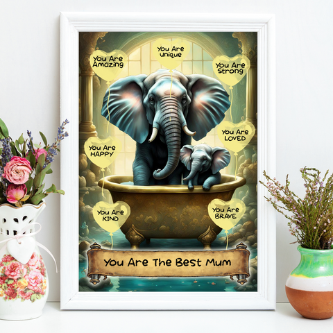 Elephant with Baby Personalised Gift Mum Nan Nanny or Grandma Grandchildren Wall Art Print