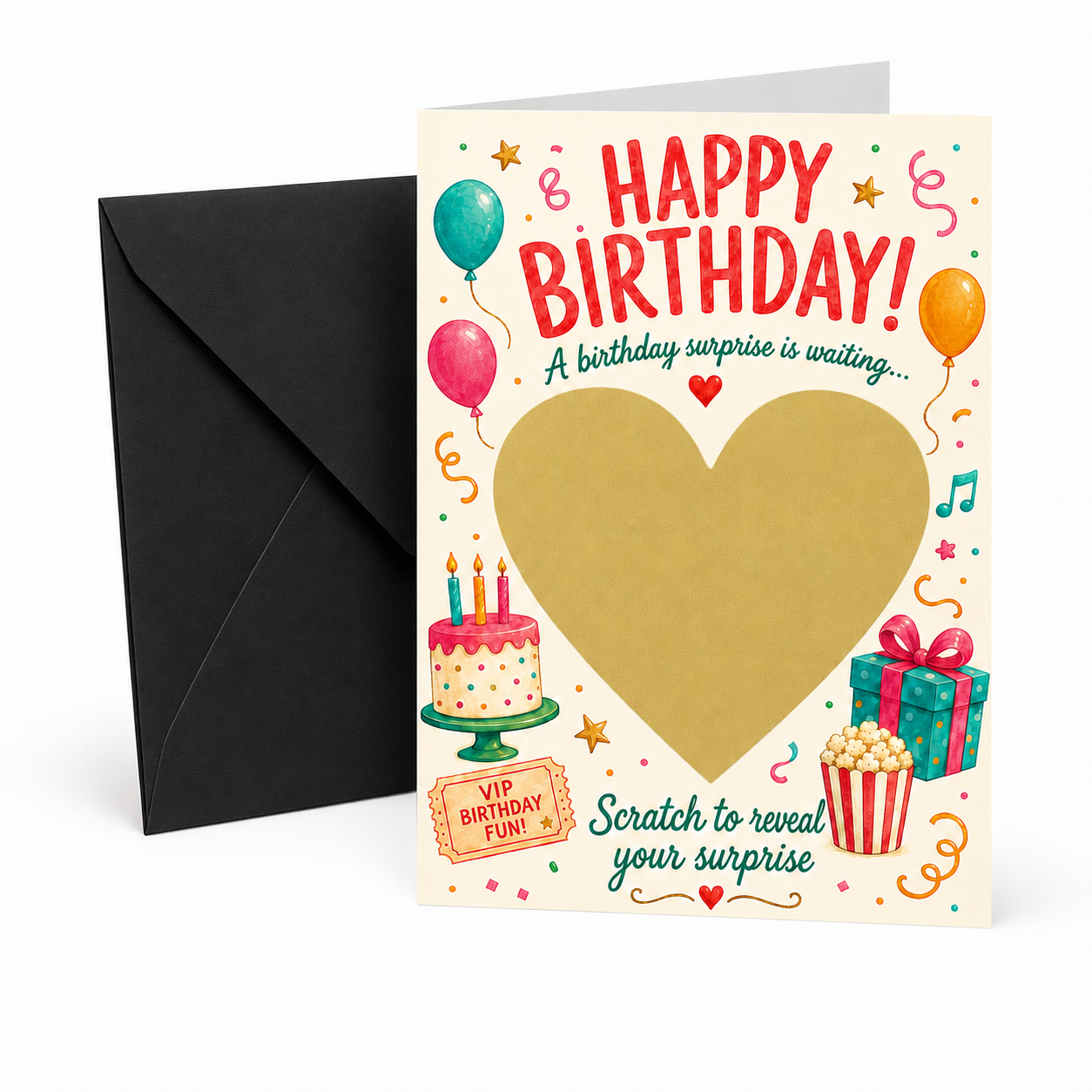 Birthday Surprise Scratch Card with Envelope – A6 Reveal Greeting Card