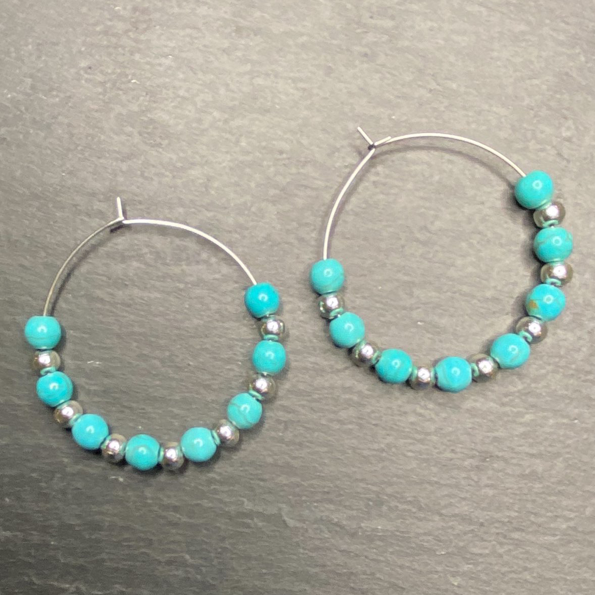 Tuquoise and Silver Hoops