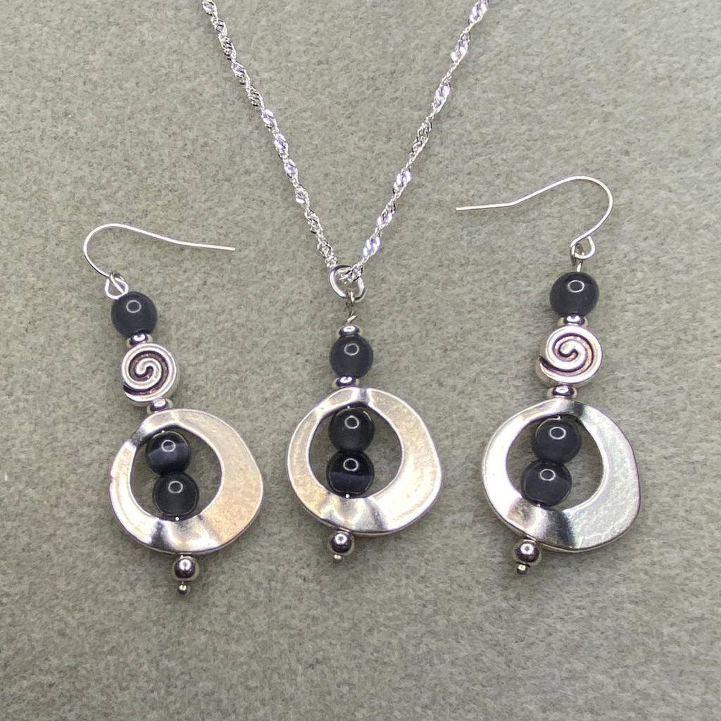 Black Cat Eye Dangle Earrings and or Necklace