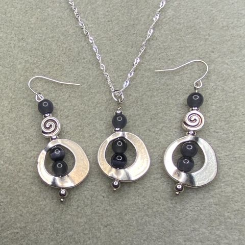 Black Cat Eye Dangle Earrings and or Necklace