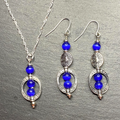 Deep Blue Cat Eye Moon Stone Style Dangle Bohemian Earrings, Necklace